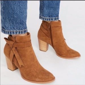Free People X Faryl Robin Tan Vegan Suede Block Heal Booties